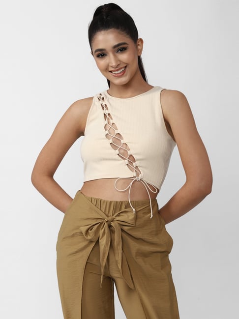 Forever 21 Beige Round Neck Crop Top Price in India