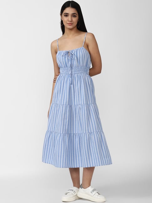 Forever 21 Blue Striped Midi Dress