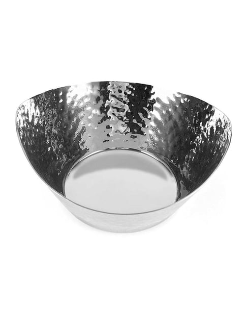 @home 'Hammered' White Silver Stainless Steel cm Boat-Shaped Large  Snack Bowl Set of