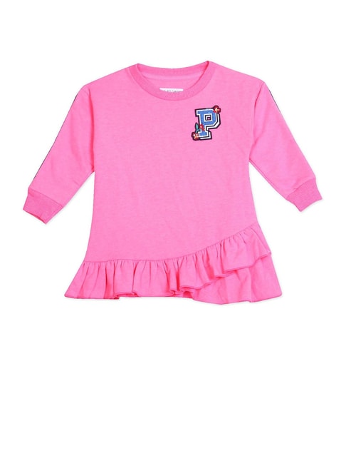 U.S. Polo Assn. Kids Pink Solid Full Sleeves Sweatshirt Dress