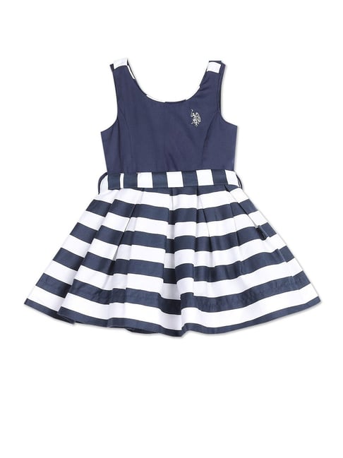 U S Polo Assn U.S. Polo Assn. Kids Navy & White Striped Fit & Flare Dress