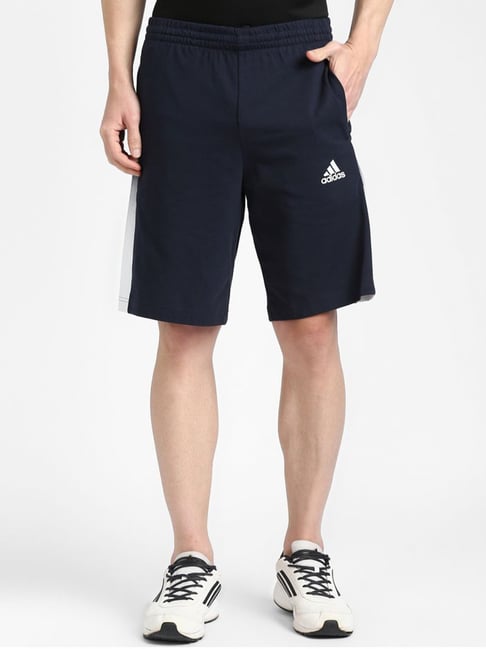 Buy Adidas Blue Cotton Regular Fit Logo Printed Shorts for Mens