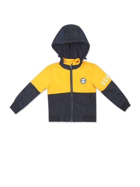 U S Polo Assn U.S. Polo Assn. Kids Yellow & Navy Color Block Full Sleeves Hooded Jacket