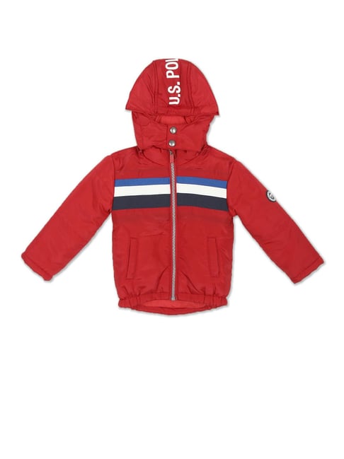 U S Polo Assn U.S. Polo Assn. Kids Red Striped Full Sleeves Hooded Jacket