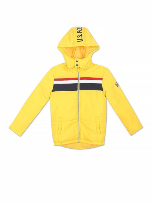 U.S. Polo Assn. Kids Yellow Striped Full Sleeves Hooded Jacket