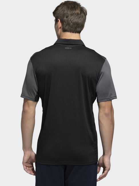 Buy Adidas Black Cotton Regular Fit Colour Block Polo T-Shirts for