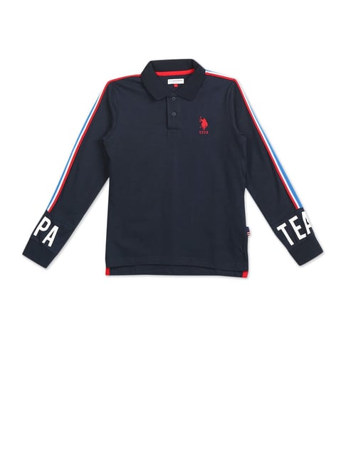 Buy Polo Kids Navy Solid Full Sleeves Polo T-Shirt for