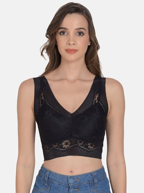 Buy mod & shy Black Lace Work Removable Padded Bralette Bra for