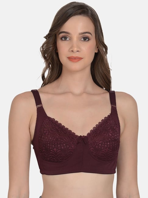 mod & shy Maroon Lace Work Minimizer Bra-picture-45
