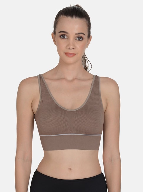 mod & shy Brown Removable Padded Sports Bra Price in India