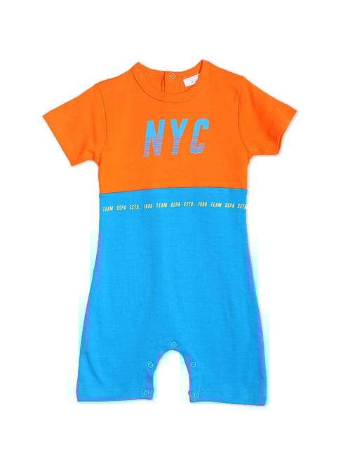 Buy Polo Kids Orange Blue Romper for Infants Boys