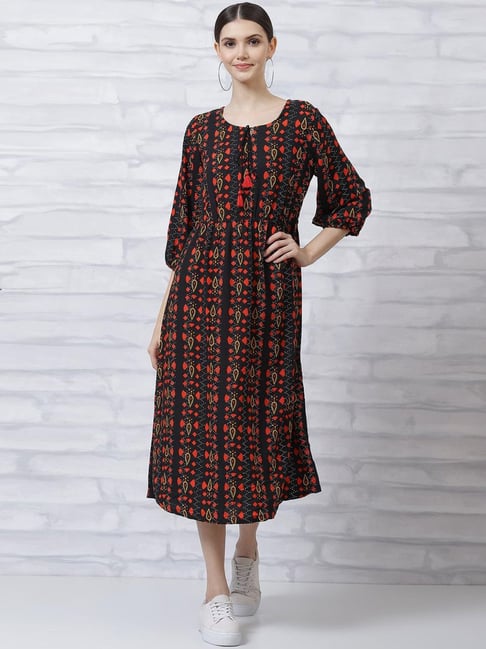 Rangriti Black Printed A-Line Dress-picture-26