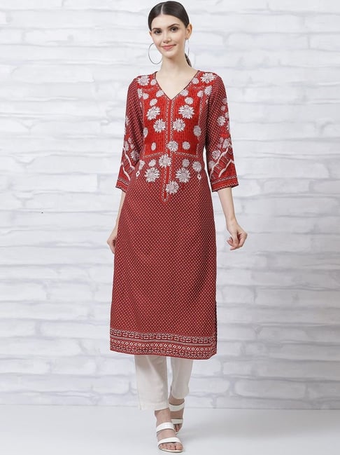 Rangriti Rust Printed Straight Kurta-picture-20