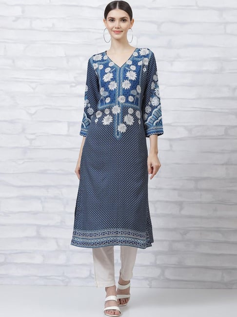 Rangriti Blue Printed Straight Kurta-picture-13