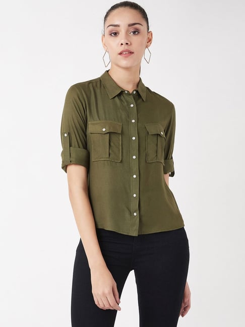 Miss Chase Olive Green Full Sleeves Shirt-picture-34