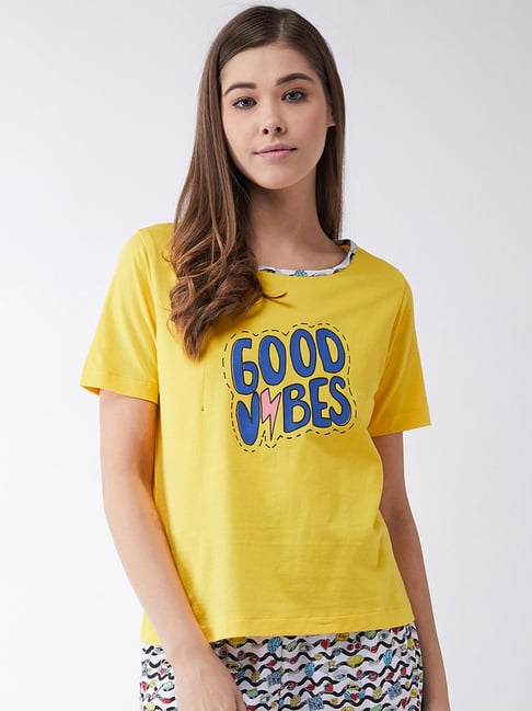 Miss Chase Yellow Cotton Printed T-shirt-picture-10