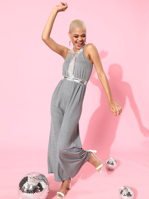 Miss Chase Grey Embellished Jumpsuit