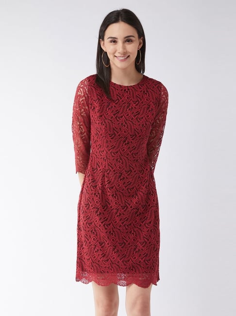 Miss Chase Maroon Self Pattern Shift Dress Price in India