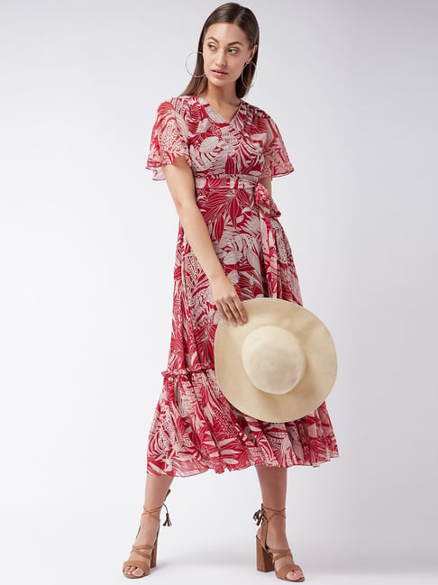 Miss Chase Red Printed A-Line Dress Price in India