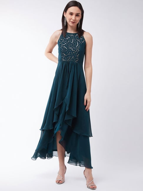 Miss Chase Teal Blue Embellished Maxi Dress Price in India