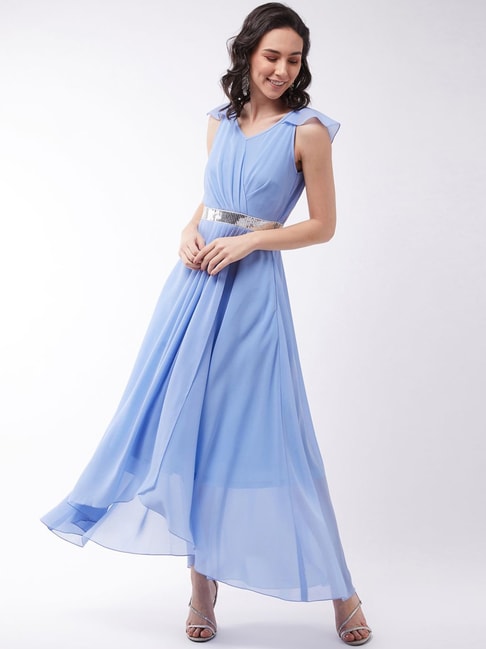 Miss Chase Powder Blue Embellished Maxi Dress Price in India