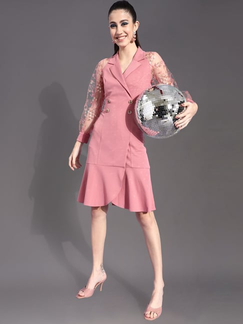Miss Chase Dusty Pink Embroidered A-Line Dress Price in India