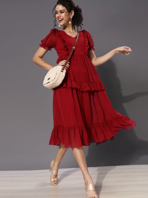 Miss Chase Maroon A-Line Dress Price in India