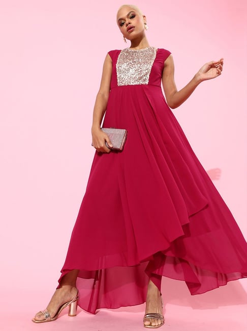 Miss Chase Pink Embellished Maxi Dress Price in India