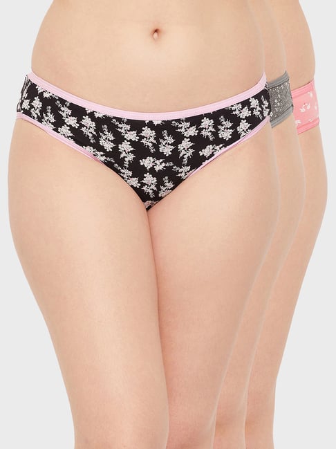 Clovia Multicolor Floral Print Bikini Panty (Pack Of 3)