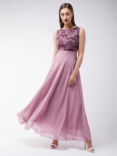Miss Chase Lavender Lace Work Maxi Dress Price in India