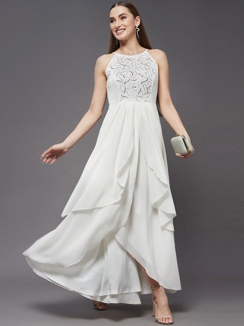 Miss Chase Off-White Embellished Maxi Dress Price in India