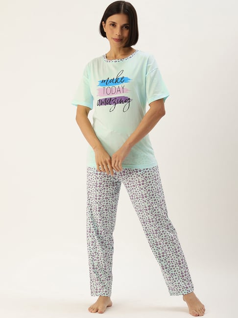 Slumber Jill Blue Printed Top With Pyjamas