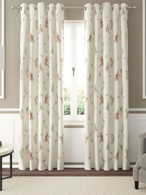 GM Meadow Prints Grommet Ivory Cotton 7 Ft. Door Curtain - Set of 2-picture-11