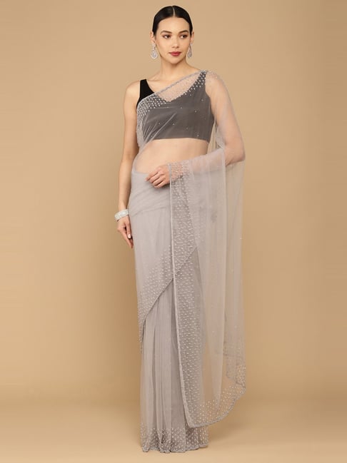 Soch Grey Embellished saree With Unstitched Blouse Price in India