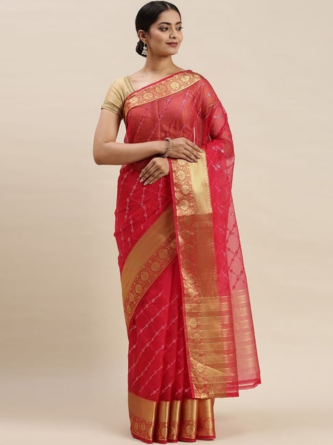 Soch Pink Embellished saree With Unstitched Blouse Price in India