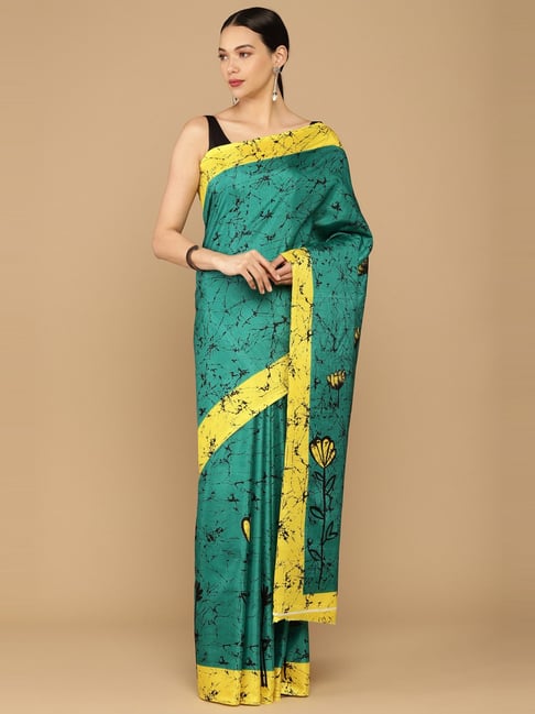 Soch Green Cotton Silk Printed saree With Unstitched Blouse Price in India