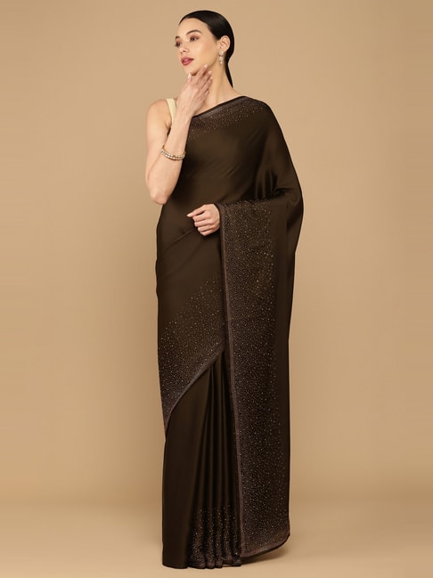 Soch Brown Embellished saree With Unstitched Blouse Price in India