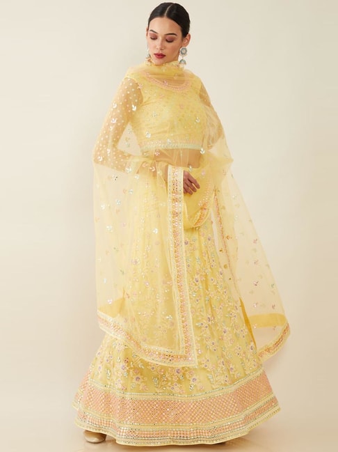 Soch Yellow Embellished Unstitched Lehenga Choli Set With Dupatta Price in India