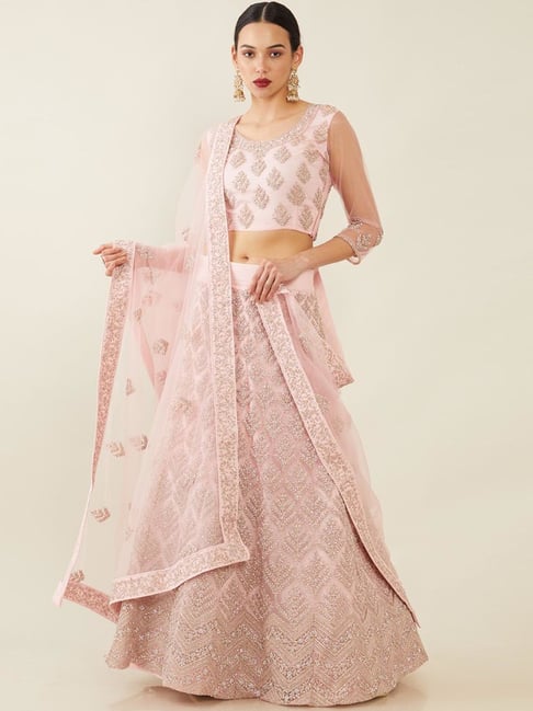 Soch Pink Embellished Unstitched Lehenga Choli Set With Dupatta Price in India