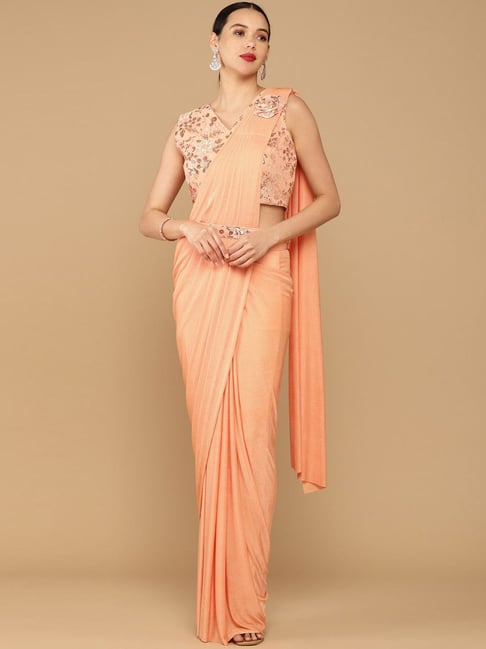 Soch Peach saree With Unstitched Blouse Price in India