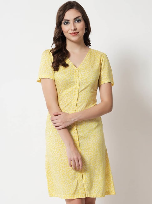 Trend Arrest Yellow Floral Print Shirt Dress