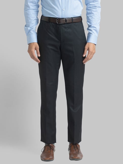 Park Avenue Black  Regular Fit Self Pattern Trousers