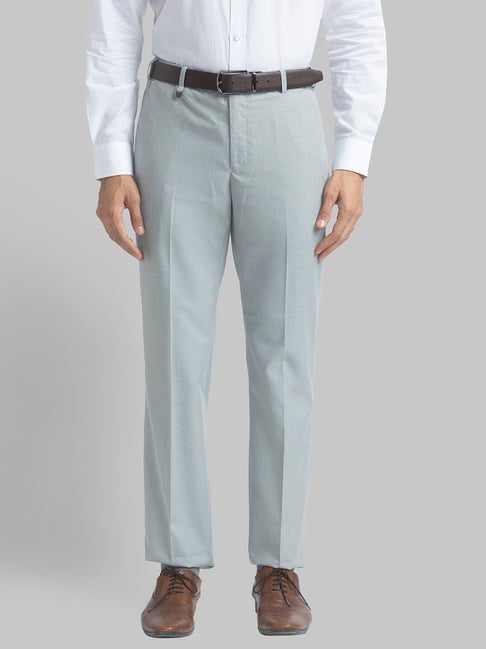 Park Avenue Grey  Regular Fit Self Pattern Trousers