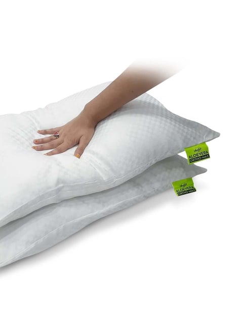 Bianca Aloevera Ortho-Max Neck-Care White Fabric Pillows With Silken Fiber Filling - Set of 2