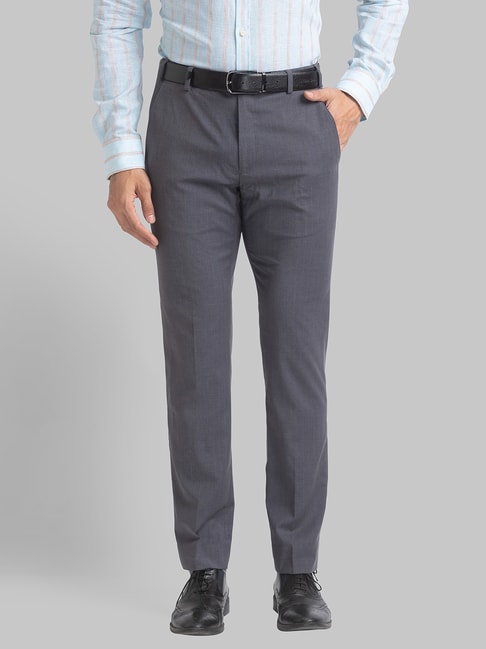 Dark Grey Formal Trouser for Men  Checked  Polywool Slim Fit  JadeBlue   JadeBlue Lifestyle