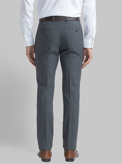 Buy Raymond Grey Slim Fit Checks Trousers for Mens Online