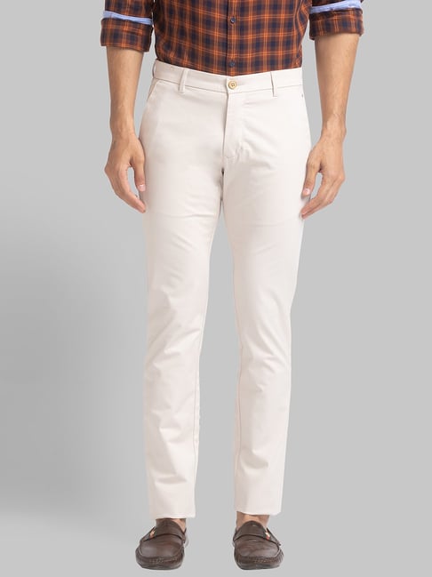 Buy Jainish Cream Tapered Fit Flat Front Trousers for Mens Online  Tata  CLiQ