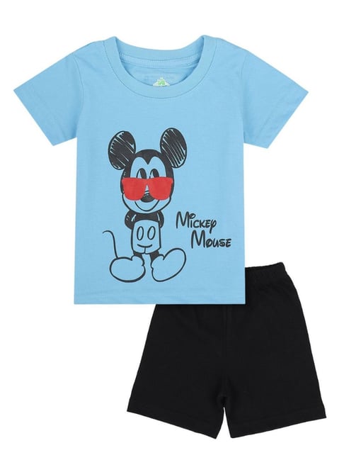 Bodycare Kids Sky Blue & Black Mickey & Friends Printed T-Shirt with Shorts