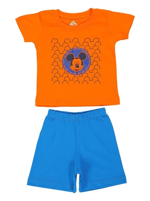 Bodycare Kids Orange & Blue Mickey & Friends Printed T-Shirt with Shorts