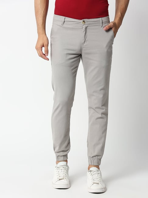Buy Thomas Scott Light Grey Regular Fit Trackpants for Men Online